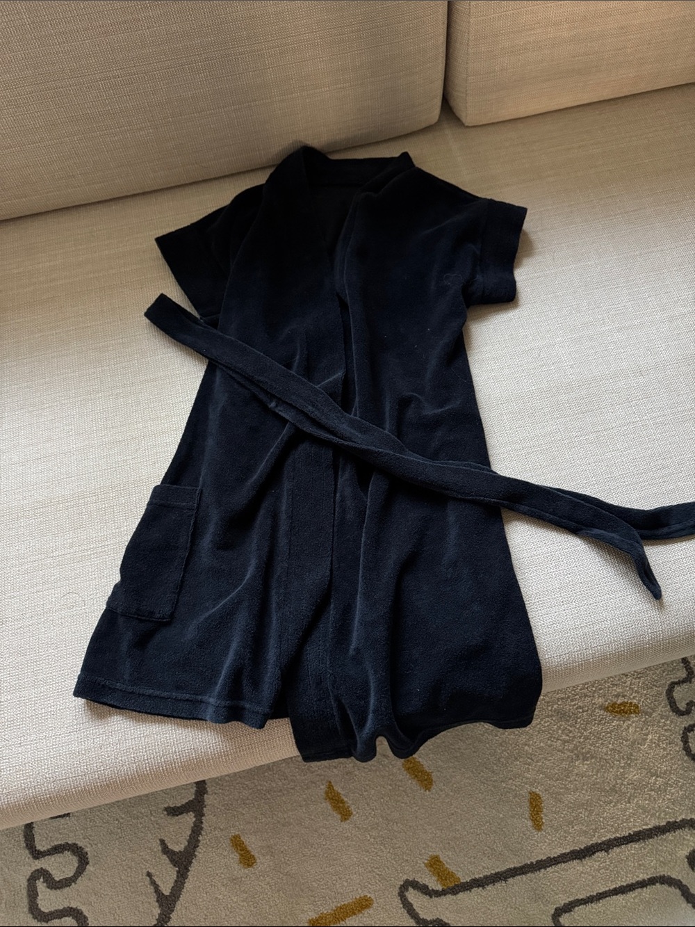 American Apparel Black Short-Sleeve Terry Cloth Robe with Tie Belt
